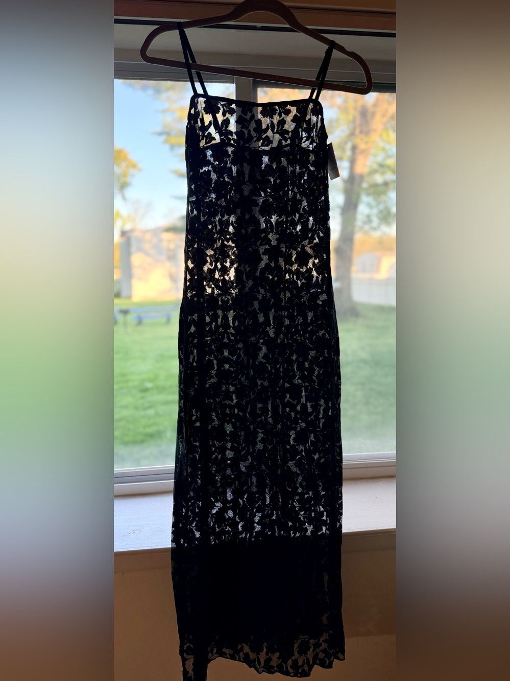 NWT Auden black lace sexy full length lingerie nightgown adjustable straps Med - Picture 1 of 8